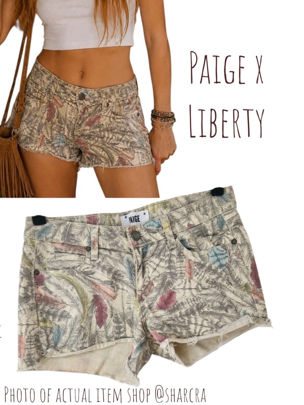 Paige x Liberty Women's Watercolor Tribal Feather denim cutoff Jean Shorts 25